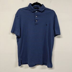 Polo Ralph Lauren Golf Polo Shirt Mens L Blue Striped Cotton Preppy Casual